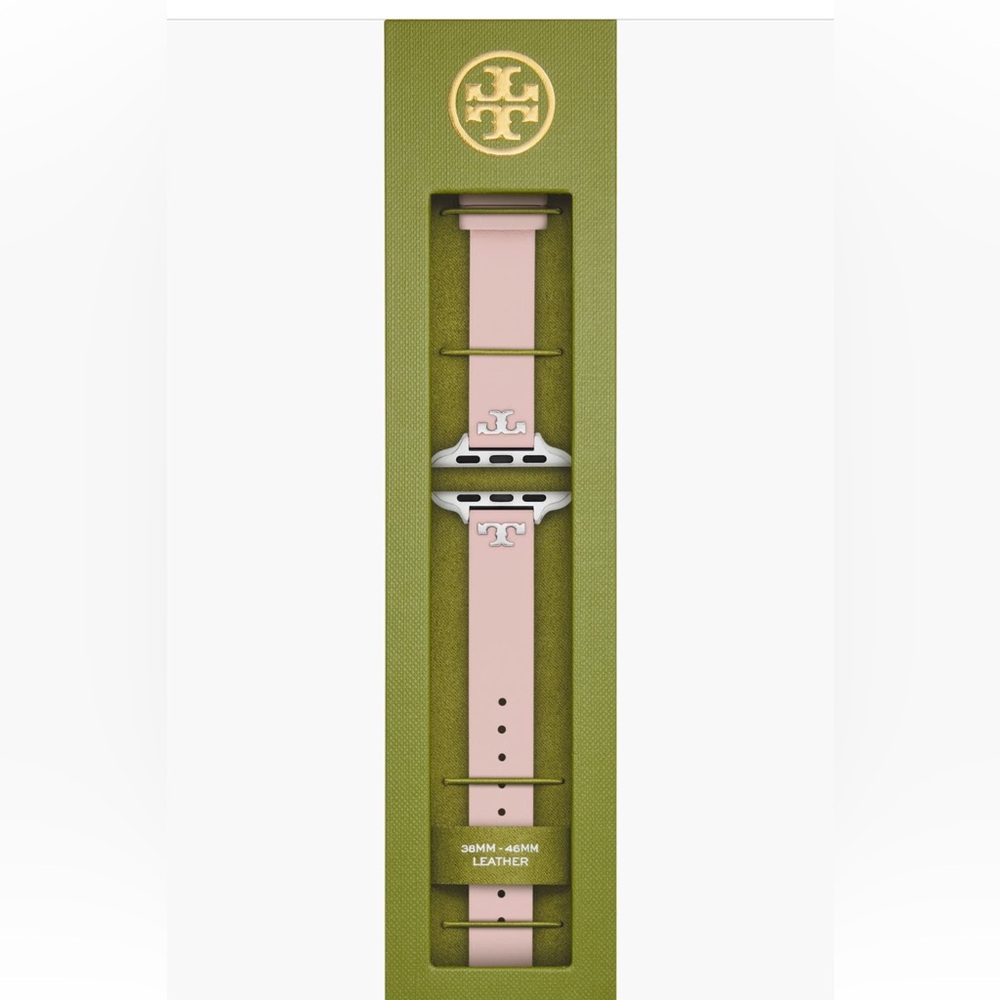 Tory Burch Blush Pink Double Tour Leather Apple Watch Strap with Silver Hardware